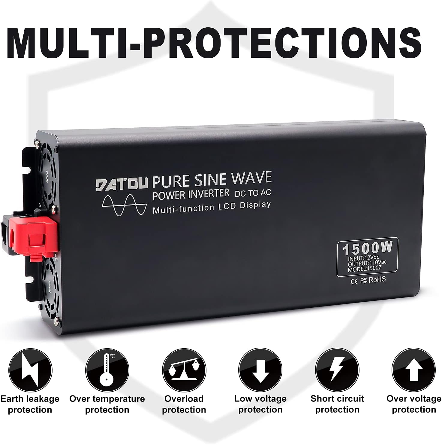 Pure Sine Wave Inverter 2000W Peak 4000W Power Inverter DC 12V to AC 110V 120V with 2 AC Outlets LCD Display for Home Solar System Car Truck RV Professional-Grade Voltage Converter Sine Wave Inverter