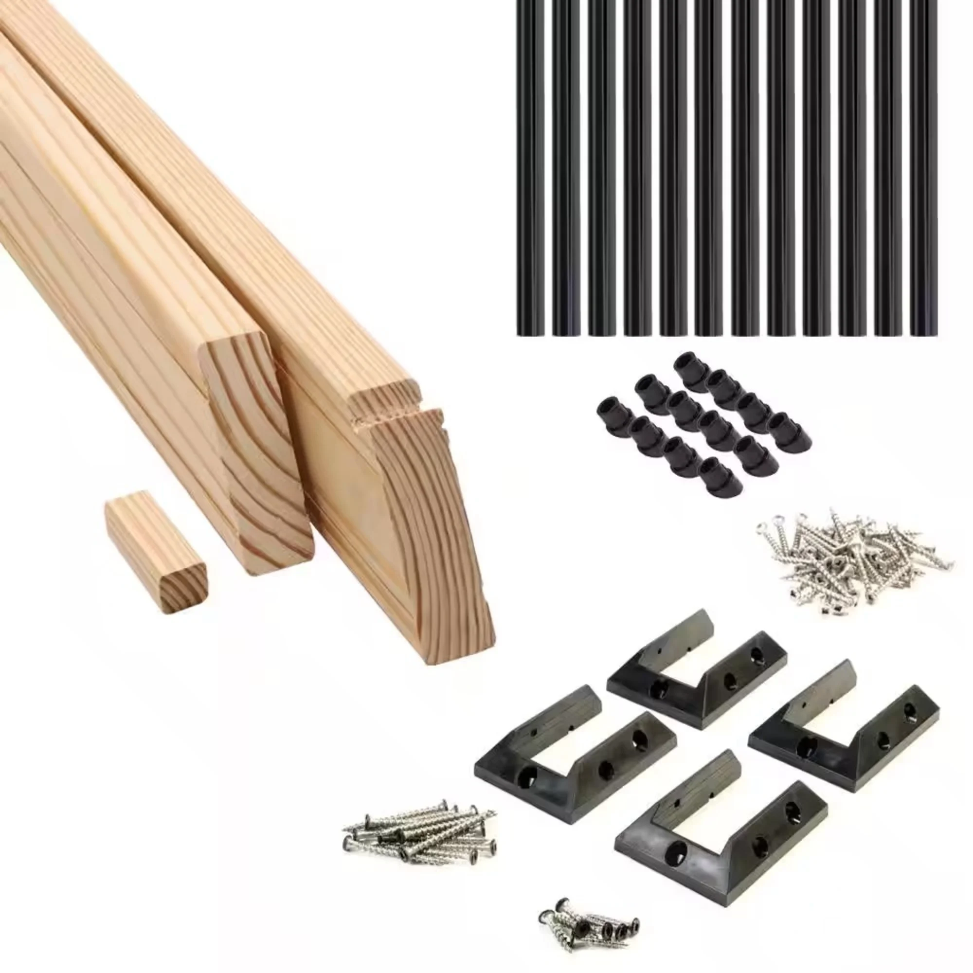ProWood 6 Ft. Pressure-Treated Wood Stair Rail Kit with Aluminum Round Balusters
