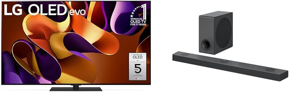 LG 65-Inch Class OLED evo G4 Series Smart TV 4K Processor Flat Screen with Alexa Built-in (OLED65G4SUB, 2024) Sound Bar and Wireless Subwoofer S90QY - 5.1.3 Channel, 570 Watts Output, Black