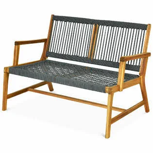 Costway 2-Person Patio Acacia Wood Bench Loveseat Chair Porch Garden Yard Deck Furniture