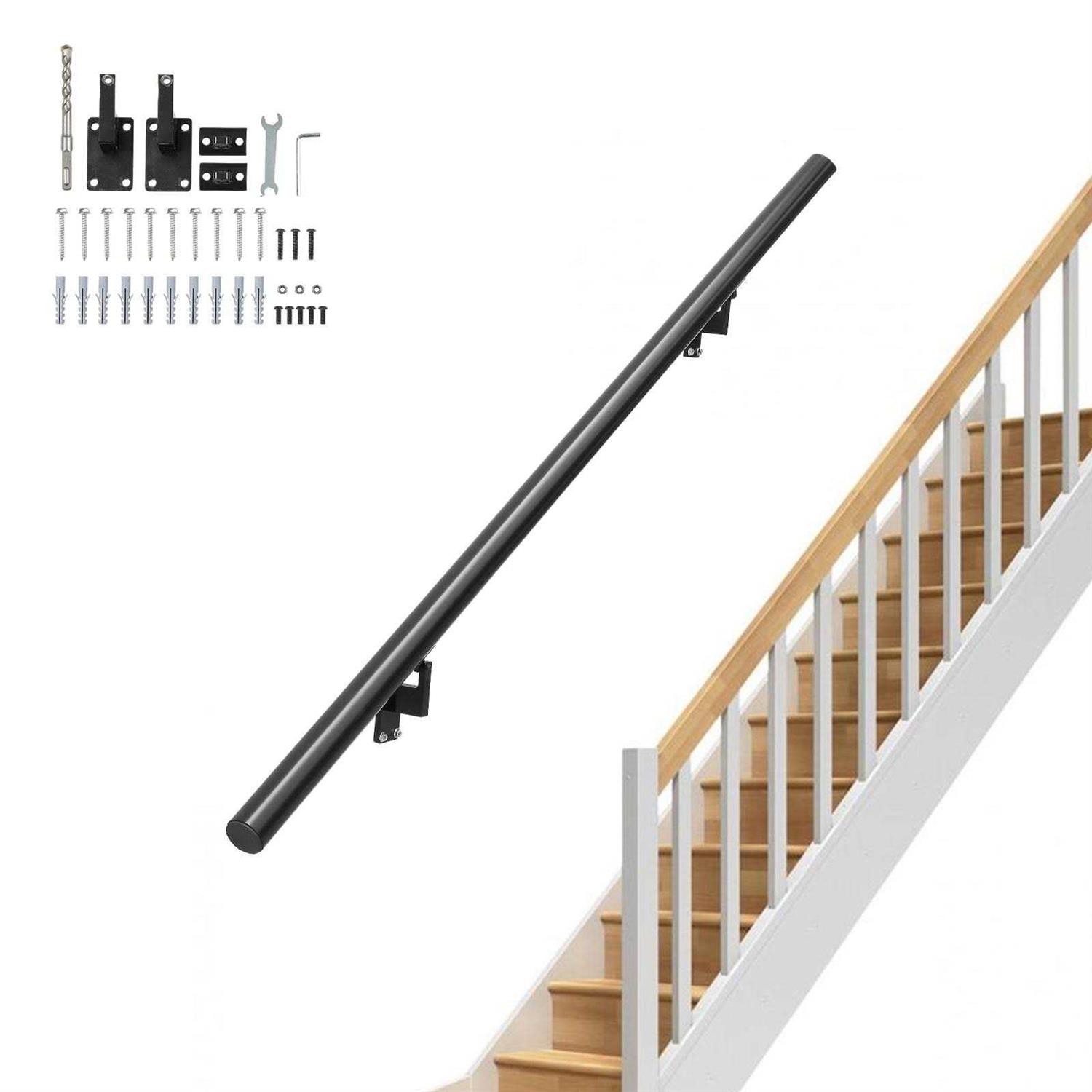 VEVOR Handrail Stair Railing 7 in. H x 60 in. W Wall Mount Handrails Black Aluminum Alloy Handrails for Indoor Stairs - Shop Hardware Tools Online Store