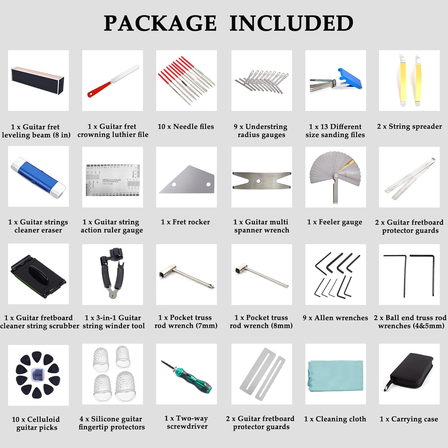 Meideal 65 Pieces Guitar Repairing Maintenance Tool Kit, Guitar Setup Kit Cleaning Care Accessories for Acoustic Electric Guitar Bass Ukulele