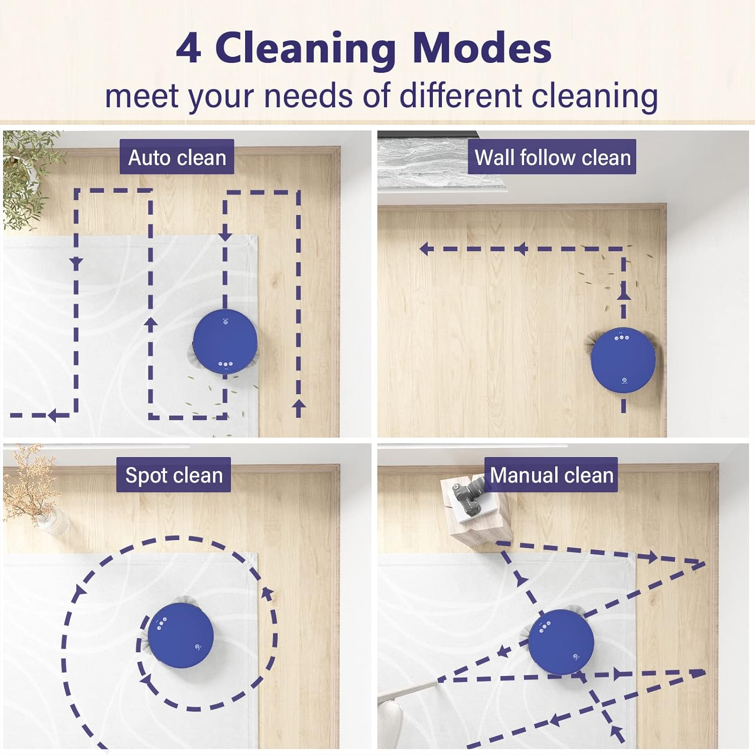 OKP Robot Vacuum Cleaner, 2000Pa Super Suction, Two-Layer Dust Box Design, Self Charging, Quiet Cleaning for Pet Hair, Blue