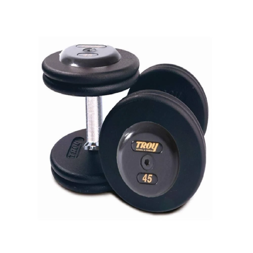 Troy 45 lbs. Pair Dumbbell Weight, Round Black Plates w/ Rubber End Cap, Pro-Style (Commercial Gym Quality) by Troy Barbell