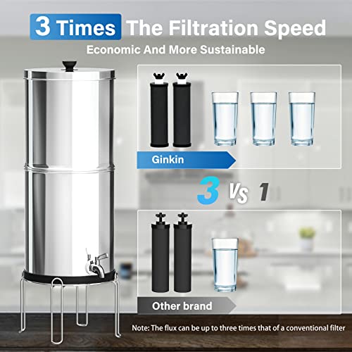 Ginkin Gravity-fed Water Filter System,with 2 Purification Filters for Home Camping Travel Outdoor Activities Emergencies,2.25-Gallon Stainless-Steel Countertop System
