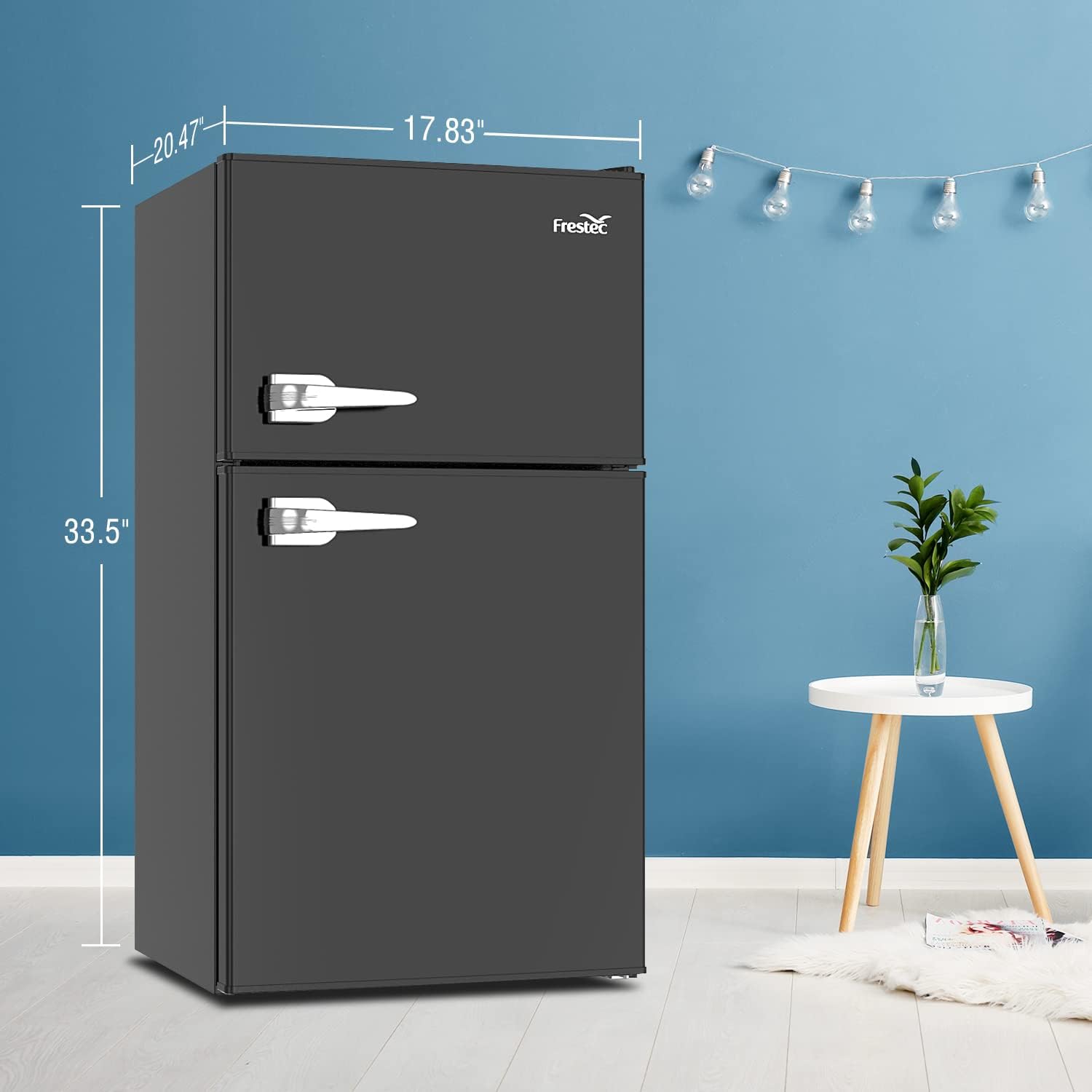 3.2 Cu.Ft Compact Refrigerator with 2 Doors, Mini Fridge with Freezer, 37dB Quiet, 7-Settings Mechanical Thermostat, LED Lights, E-Star Rated Small Refrigerator for Bedroom Office, Dorm or Garage, Black (External Handle)