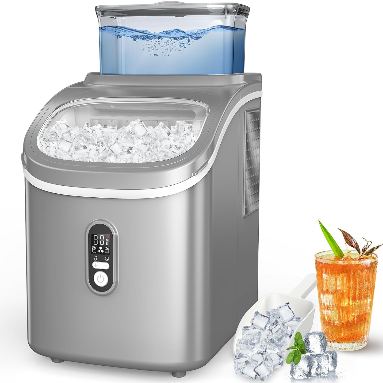 COWSAR Countertop Ice Maker, 30LBS/24H Portable Ice Machine with Top External Water Tank, Self-Cleaning Function, 16 pcs Ice Cube/13 Mins, Ice Scoop and Basket Perfect for Home, Party, Office, Gray