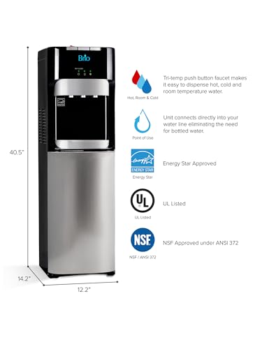 Brio Commercial Grade Bottleless Ultra Safe Reverse Osmosis Drinking Water Filter Water Cooler Dispenser-3 Temperature Settings Hot, Cold & Room Water - UL Approved