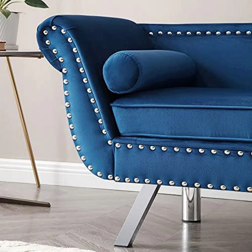 YZboomLife Velvet Ottoman Bench for Bedroom End of Bed Modern Mid-Century Flared Arm Small Loveseat Sofa Couch Rolled Armed Entryway Long Ottoman Benches with Back and Silver Metal Legs (