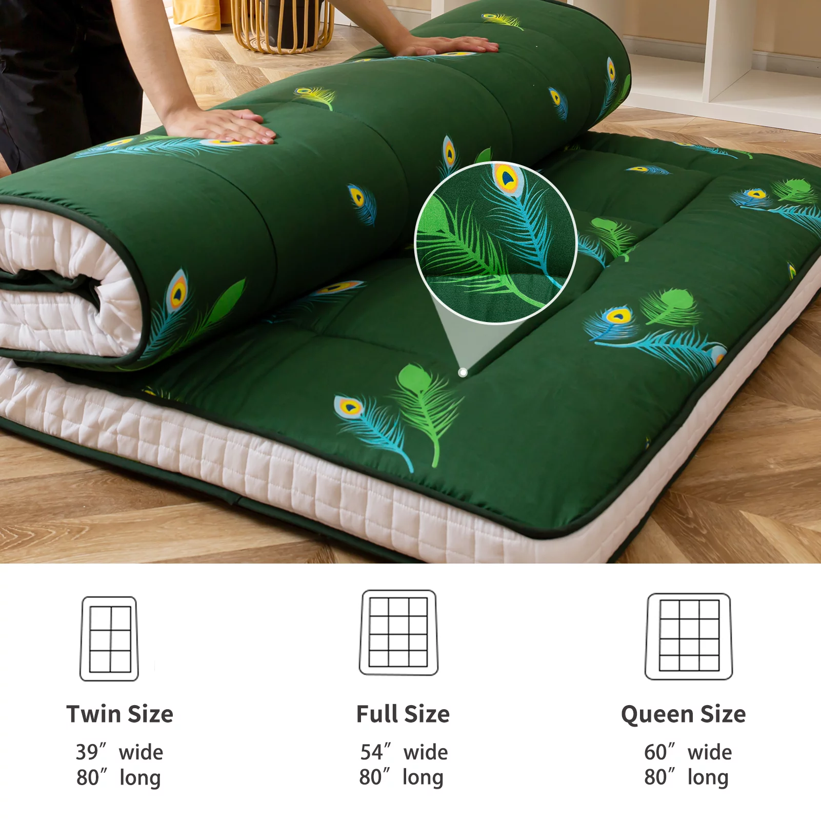 Extra Thick Futon Floor Mattress, Padded Japanese Folding Roll Up Mattress Sleeping Pad, Foldable Camping Portable Mattress Shikibuton