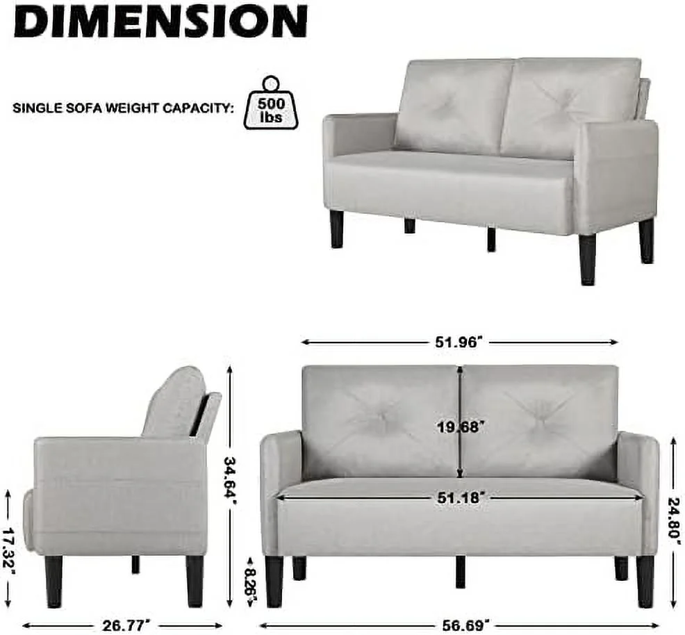 HOOMHIBIU Modern Comfy Loveseat Upholstered 56" W Small Sofa Couches w/ 2 USB Charging Ports Fabric 2-Seat Small Couch Sofas for Bedroom  Living Room  Compact Small Space  Apartment