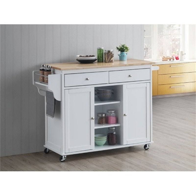 Cottage Style Kitchen Island Storage Cart with Natural Finish Top - 46.5x22 x 17.8x22 x 34.4x22H - White
