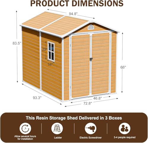 8x6x7 FT Resin Storage Shed, Waterproof Outdoor Storage Shed w/Floor, 2 Windows, Double Lockable Doors & Vents, Tool Shed for Patio Garden, Lawn, Backyard, Dove Grey