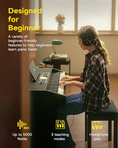 Donner DDP-95 Digital Piano with 88 Key Weighted Keyboard, Beginner Full Size Electric Piano Keyboard Boast Wireless Connection, 4.3" LCD, Record, 610 Tones, 600 Rhythms, 3 Piano Teaching Modes, Black