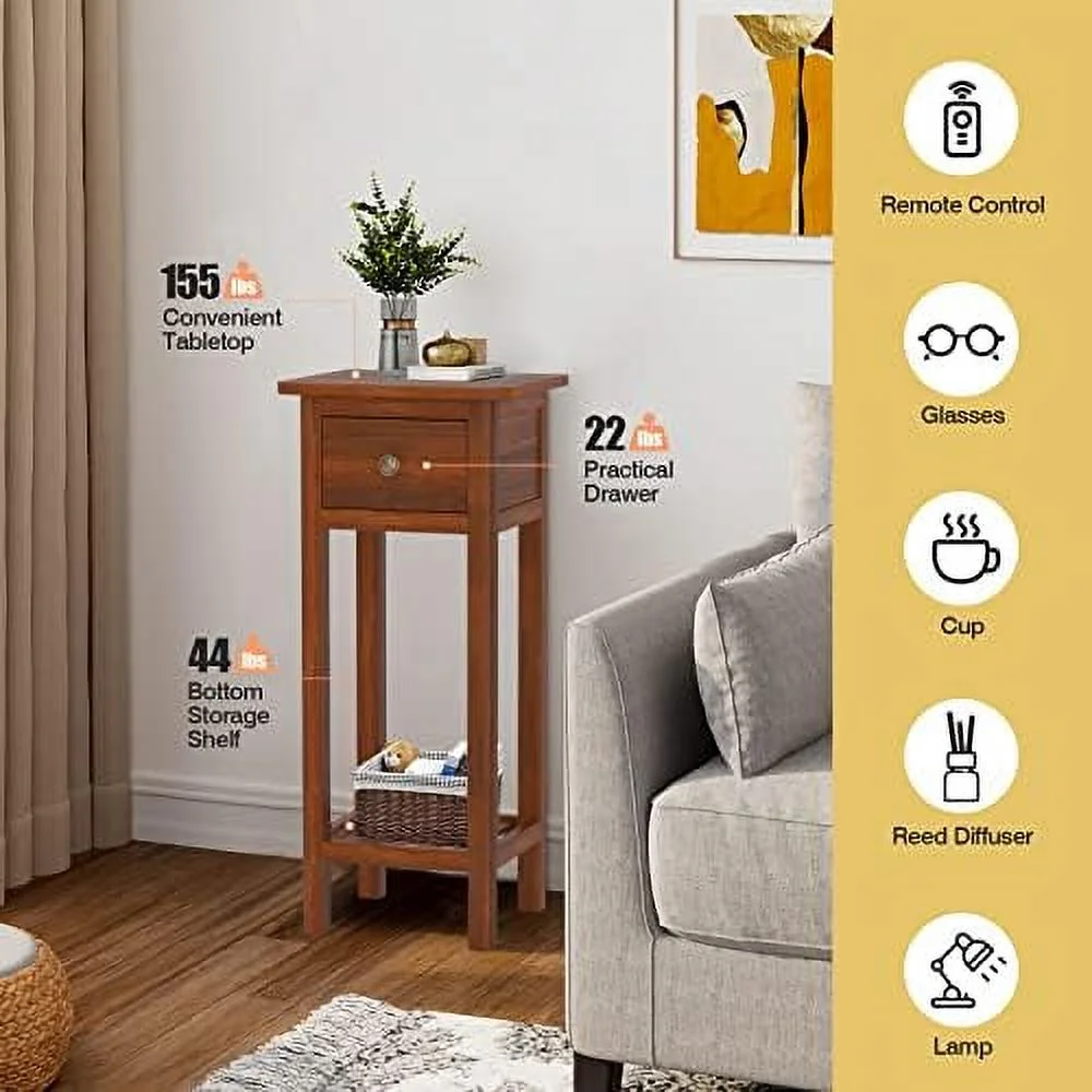 NLIBOOMLife Narrow End Table  Tall Nightstands Set of 2 with Drawer &amp;   Slim Bedside Tables w/Anti-Tipping Device  No Assembly  Wooden Small  for Small Space  Living Room  Bedroom  Na