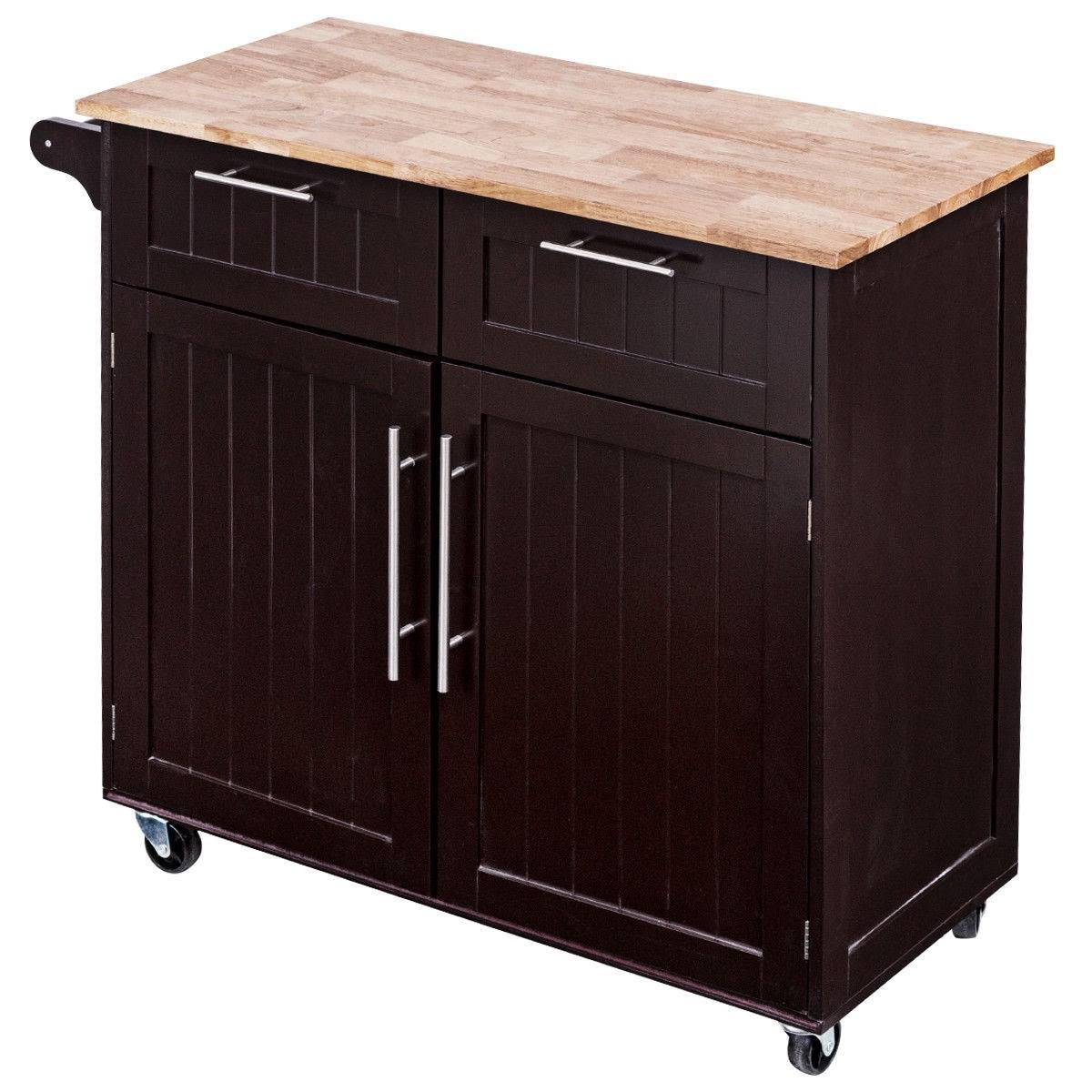 Costway Rolling Kitchen Cart Island Heavy Duty Storage Brown Trolley - See Details - Wood
