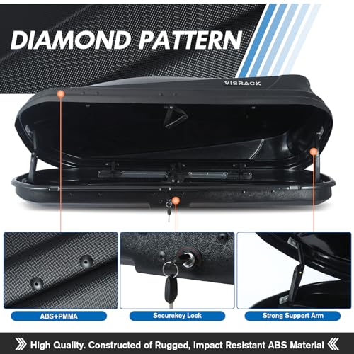 Gray Rooftop Cargo Box Carrier Large 13 Cubic Feet Car Top Mount Travel Luggage Storage, Dual Side Opening, Roof Cargo Boxes Waterproof Rooftop Storage Box Extra Keys, Straps