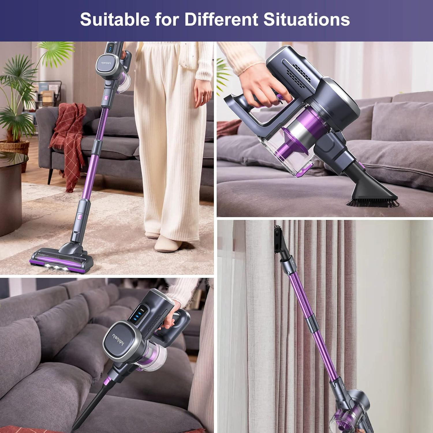 Cordless Vacuum Cleaner, Lubluelu Cordless Stick Vacuum with 25Kpa Powerful Suction, 50min Runtime, Detachable Battery, Self-Standing 6 in 1 Lightweight Vacuum for Hard Floor, Carpet, Pet Hair