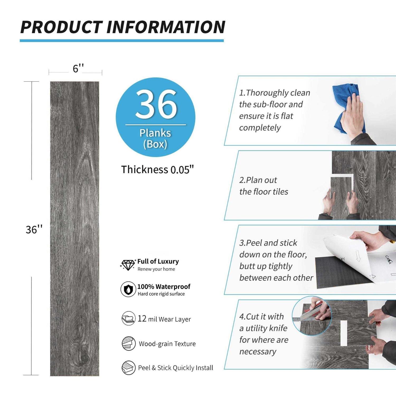 Art3d Peel and Stick Vinyl Floor Tiles Wood Look Planks,54sq.ft - Shop Hardware Tools Online Store