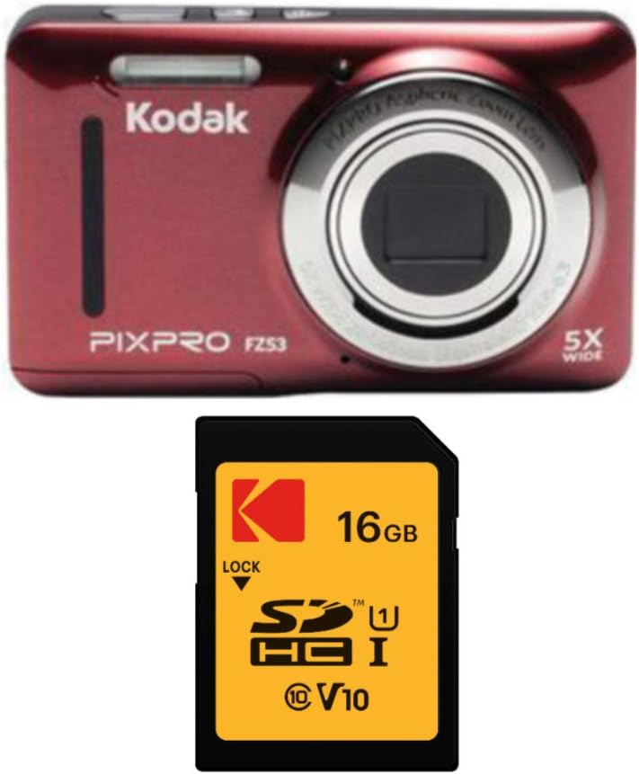KODAK PIXPRO Friendly Zoom FZ53 Digital Camera (Blue) with 16GB Card Bundle