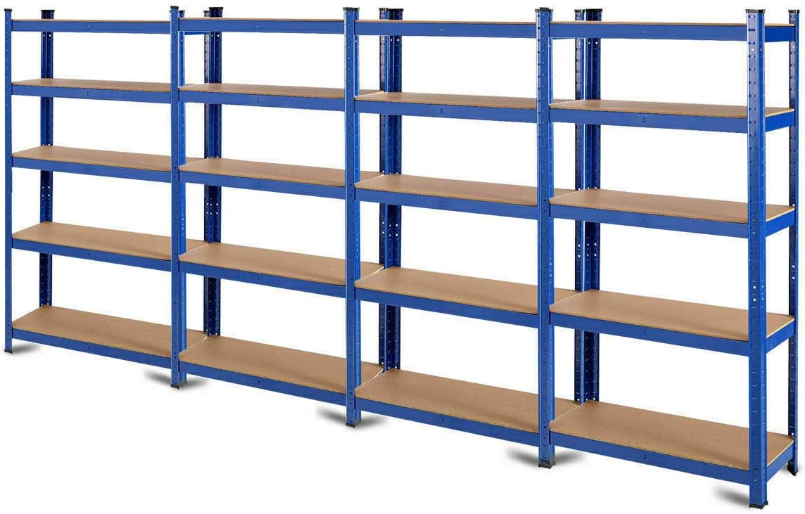 Tangkula Metal Storage Shelves, Heavy Duty Steel 5 Tier Utility Shelves with Adjustable Shelves, Bolt-Free Assembly, High Weight Capacity, Garage Organization Storage Rack, 36 Lx16''Wx72 H (4, Blue)