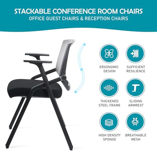 BLANEDUO Conference Room Chairs Sets, Folding Office Desk Chair with Lumbar Support and Sliding Armrest, Stackable Office Guest Chairs & Reception Chairs
