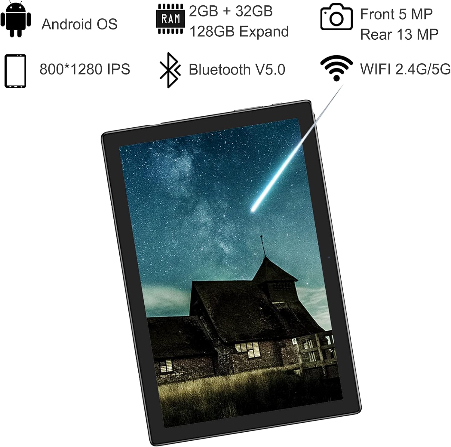 Tablet 10 Inch, Android 10.0 Tablet 2GB RAM 32GB ROM Octa-Core Processor, Expandable Storage 128GB, IPS HD Display 6000mAh Battery, 5MP + 13MP Dual Cameras, WiFi Bluetooth Google Gaming Tablets(Gray)