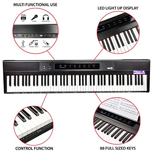RockJam 88 Key Digital Piano Keyboard Piano with Full Size Semi-Weighted Keys, Power Supply, Sheet Music Stand, Piano Note Stickers & Simply Piano Lessons