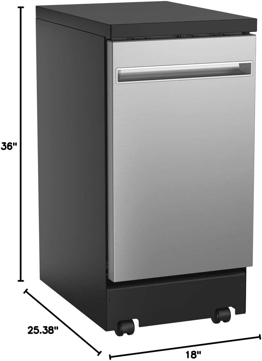 GE GPT145SSLSS 18" Energy Star Portable Dishwasher with 8 Place Settings Autosense Cycle Pocket Handle and 53 dBA in Stainless Steel