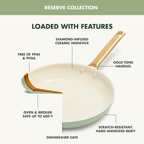 GreenPan Reserve Hard Anodized Healthy Ceramic Nonstick 10 Piece Cookware Pots and Pans Set, Gold Handle, PFAS-Free, Dishwasher Safe, Oven Safe, Twilight Blue