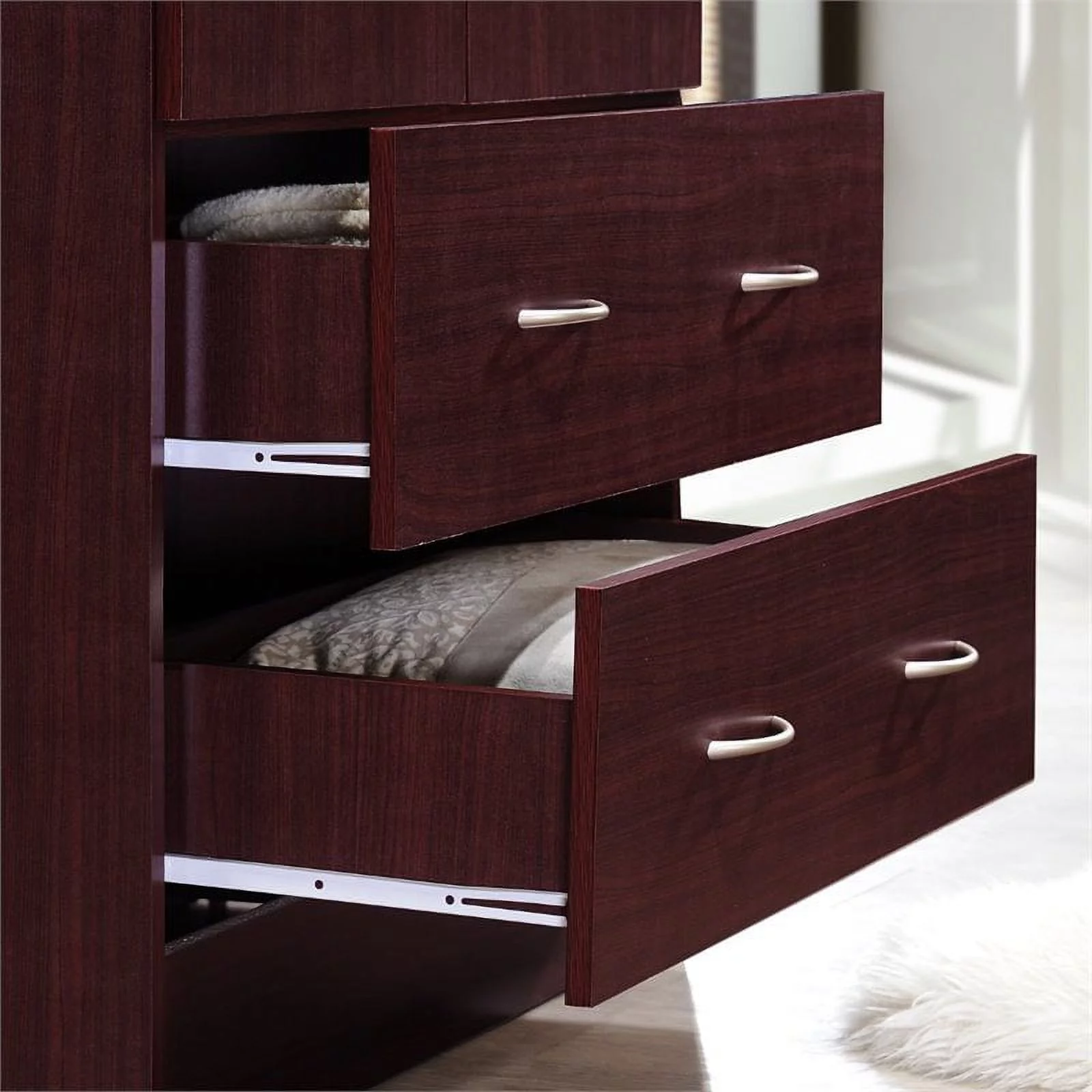 Home Square 2 Piece Bedroom Set with Captain Bed ad 2 Door Armoire in Mahogany