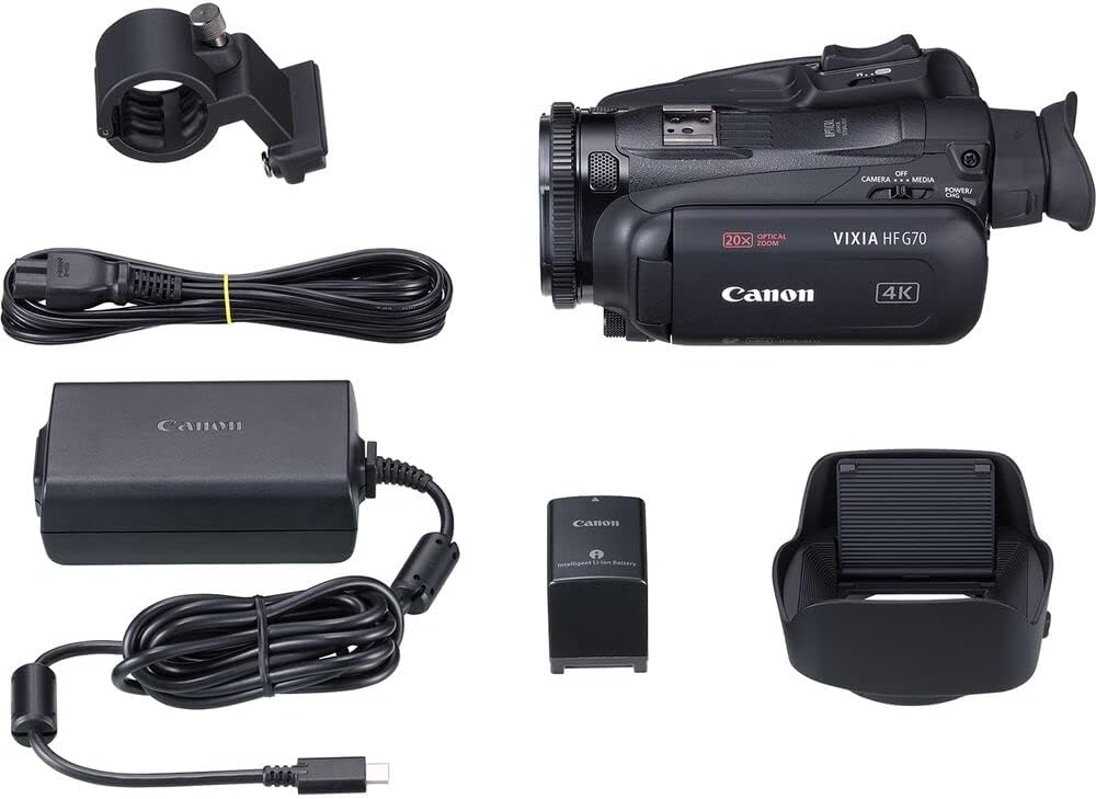 Canon Vixia HF G70 UHD 4K Camcorder (Black) (5734C002) + 64GB Memory Card + Bag + Card Reader + Flexible Tripod + Memory Wallet + Cap Keeper + Cleaning Kit (Renewed)