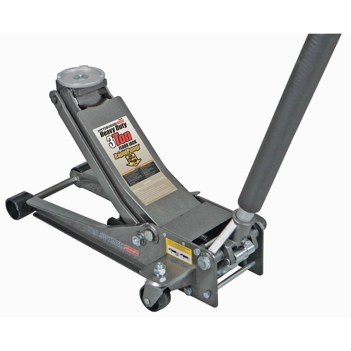 Pittsburgh Automotive 3 Ton Heavy Duty Ultra Low Profile Steel Floor Jack with Rapid Pump Quick Lift