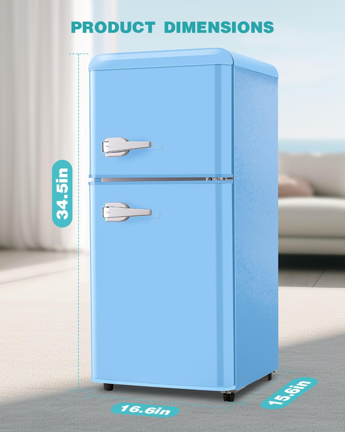 FLS-80-Blue 3.5Cu.Ft Compact Refrigerator, Small Refrigerator with freezer, Retro Fridge with Dual Door, 7 Level Adjustable Thermostat for Garage, Dorm,Bedroom, Office, Apartment