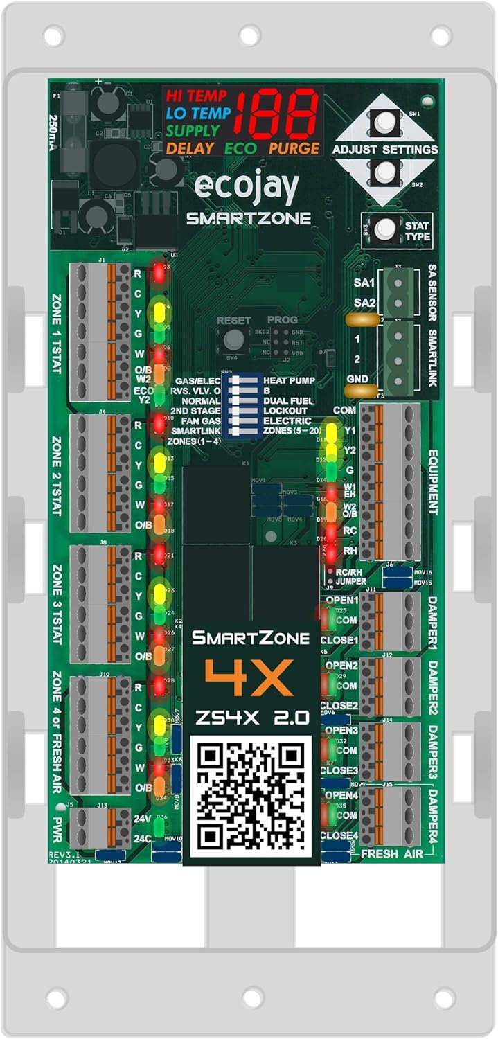 SmartZone-4X Control - 4 Zone Controller KIT w/ Temp Sensor - Universal Replacement for Honeywell zoning Panel truezone hz432 & More