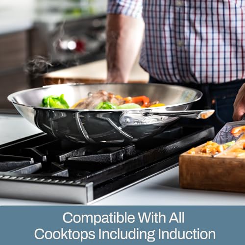 All-Clad D3 3-Ply Stainless Steel Wok 14-Inch, Induction Compatible, Oven Broiler Safe 600F, Stir-Fry Pan, Fast and Even Heat, Cookware, Frying Pan, Kitchen Essential, Pots and Pans, Silver