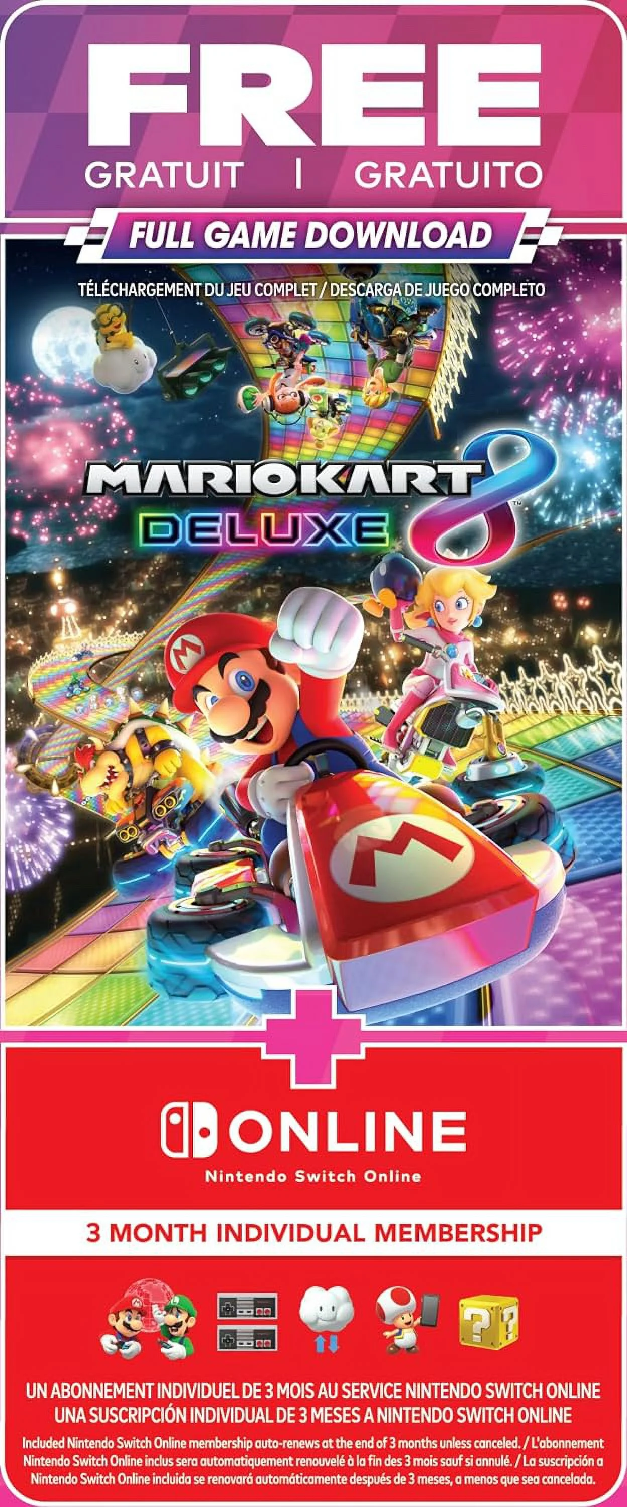 Nintendo Switch™ Mario Kart™ 8 Deluxe Bundle (Full Game Download + 3 Mo. Nintendo Switch Online Membership Included) + Tigology Accessories