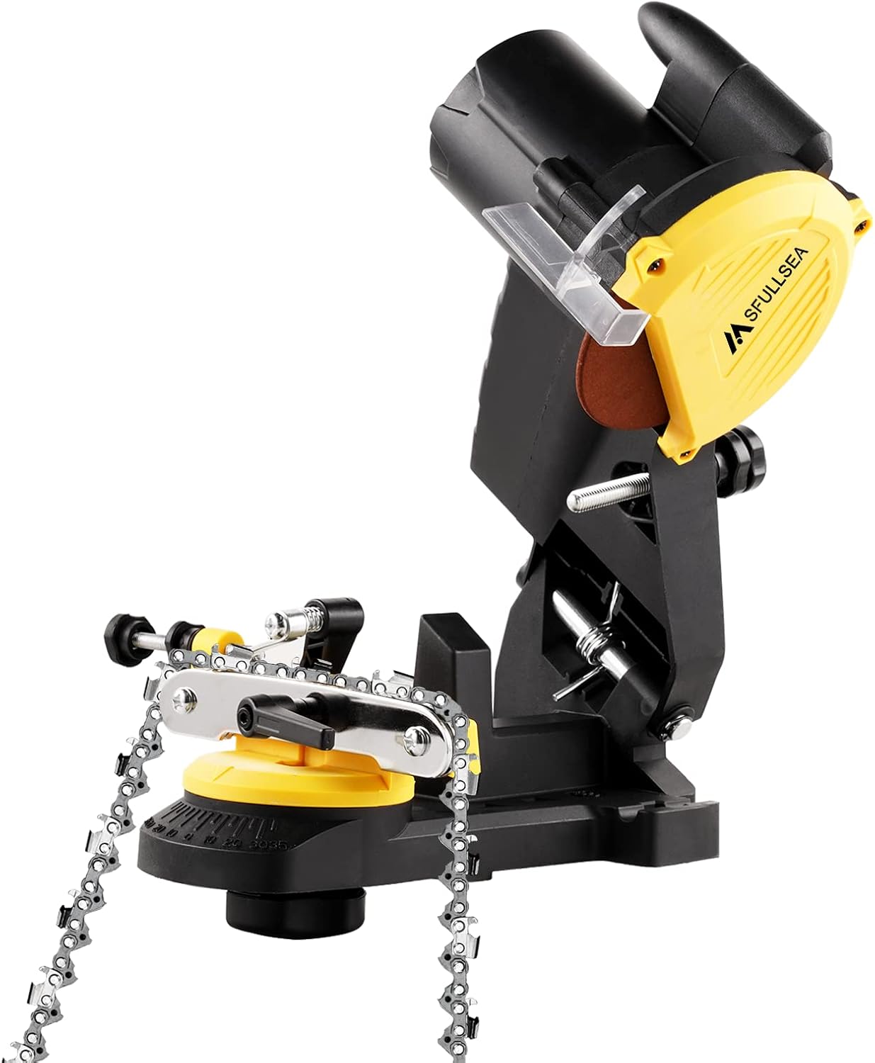 Msfullsea Electric Chainsaw Sharpener Grinder Electric Grinder Chain Saw Bench Sharpener Multi-Angle Adjustable Chainsaw Grinder Sharpener Vise Mount W/Grind Chainsaw Wheel 110V Pack of 2