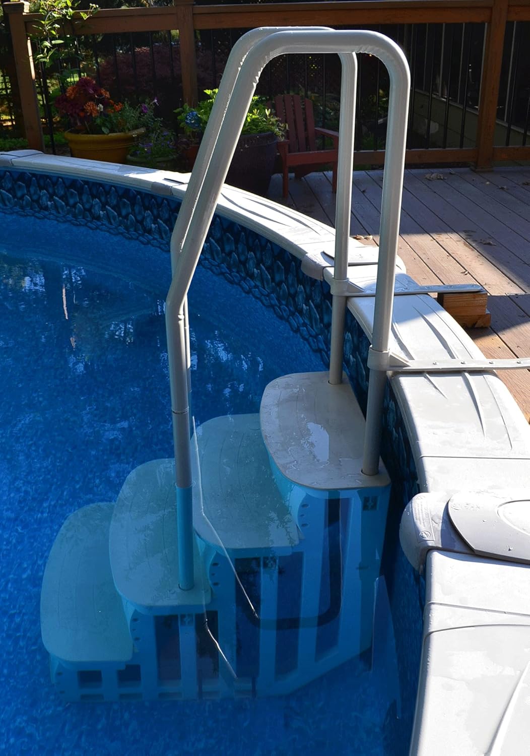 Main Access 200601T 26 Inch Wide iStep Above Ground Swimming Pool Step Ladder No Swim Zone and Flow Through Step Entry System, White