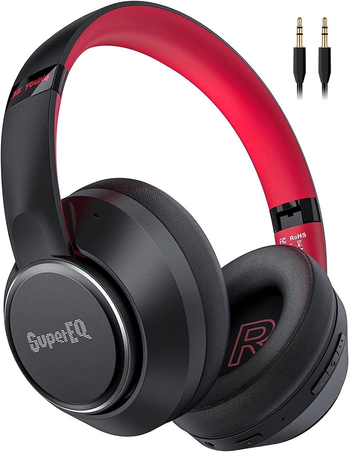 Hybrid Active Noise Cancelling Headphones, SuperEQ S1 Wireless Over Ear Bluetooth Headset, 45H Playtime, Hi-Res Audio, Deep Bass, Wireless & Wired 2-in-1 Ideal for Travel Home Office (Black)