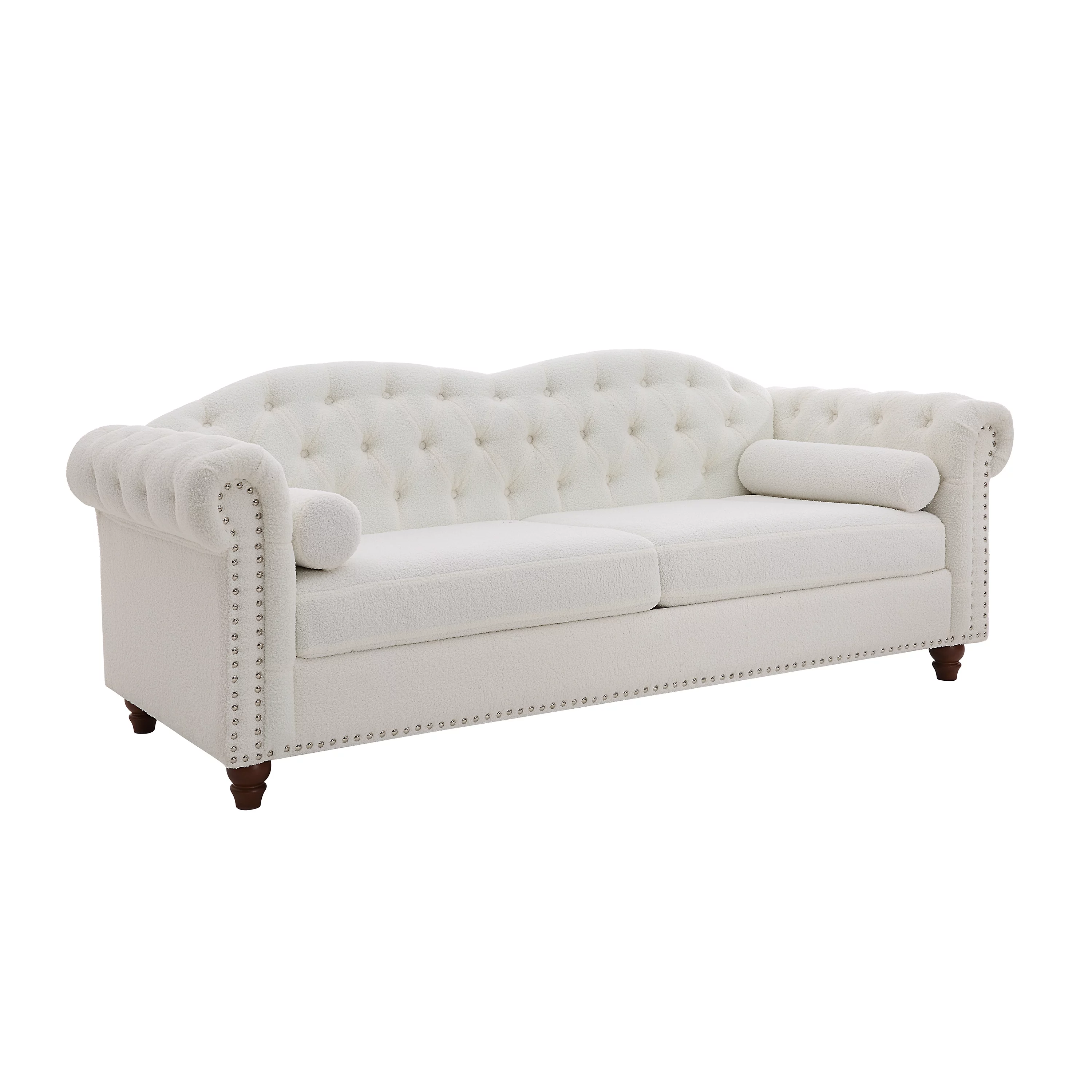 Chesterfield Teddy Velvet Button Tufted Sofa, Upholstered Couch with Nailhead Arms and Rubber Wood Legs for Living Room Office Bedroom