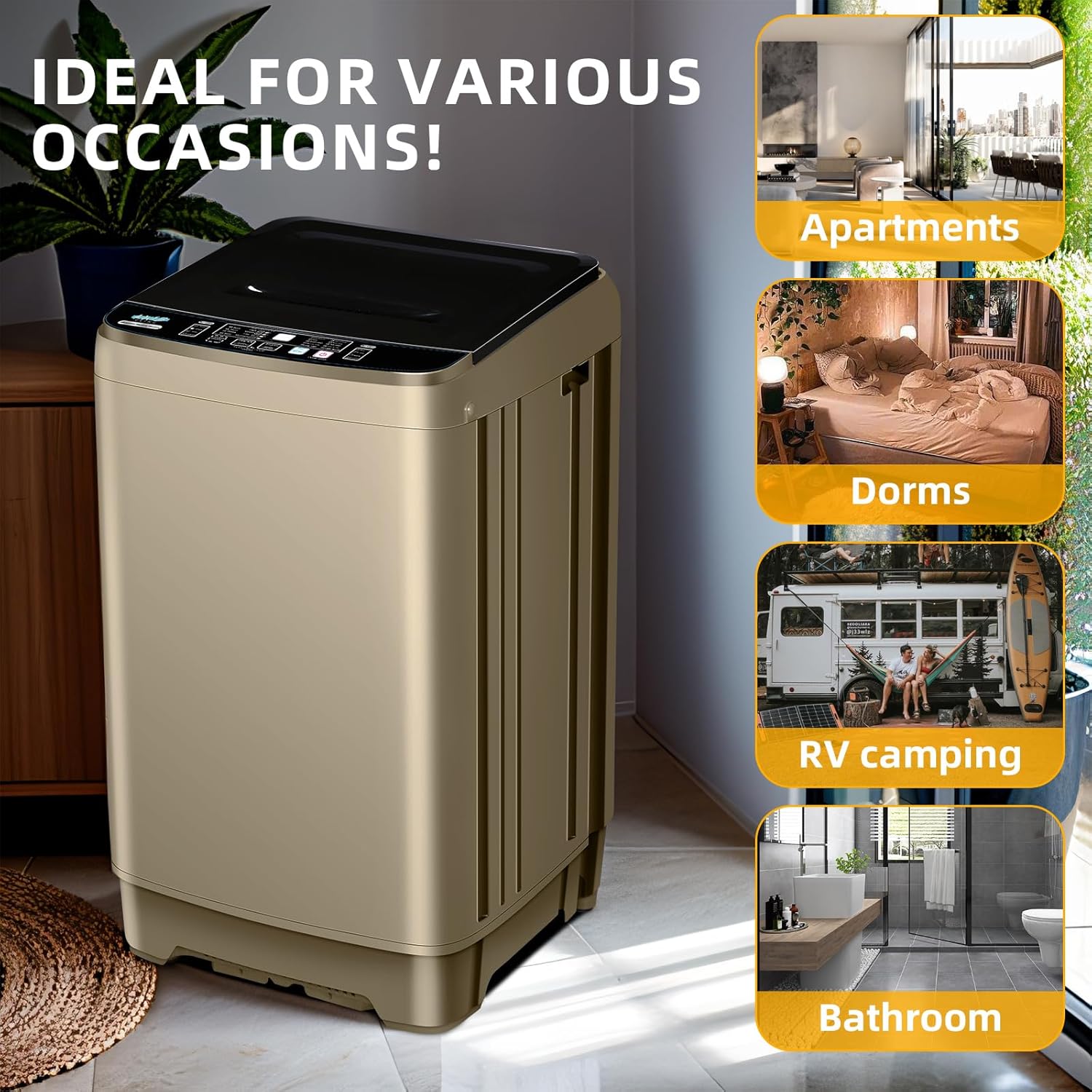 2.3 Cu.ft Full Automatic Washing Machine, 15.6lbs Small Portable Washer, with LED Display, Drain Pump/10 Programs 8 Water Level Selections, Transparent Lid & LED Display