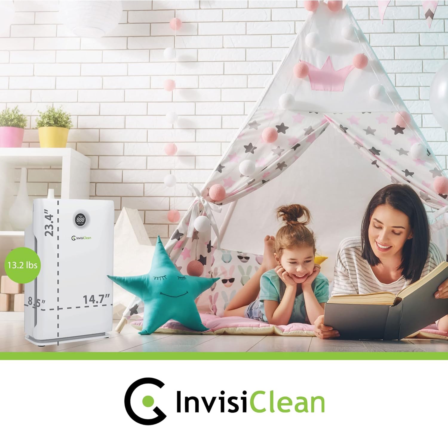 InvisiClean Claro Air Purifier &ndash; Covers 1500 Sq Ft - 4-in-1 H13 True HEPA, Ionizer, Carbon + UV-C Light - Air Purifier for Allergies & Pets, Home, Large Rooms, Smokers, Mold, Dust, Allergens, Odors, and Viruses - IC-4524