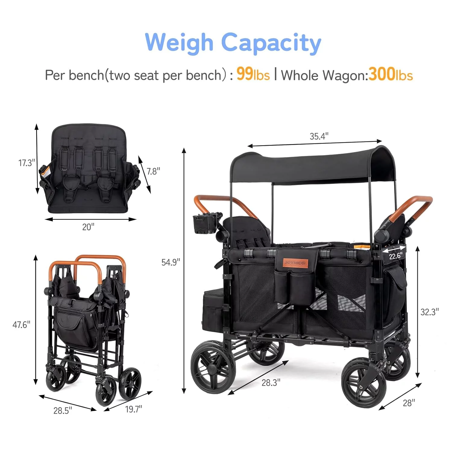 JOYMOR Quad Pro Stroller Wagon for 4 Infants, Bus Seating, Double Side Handles, Phone Holder, Unisex