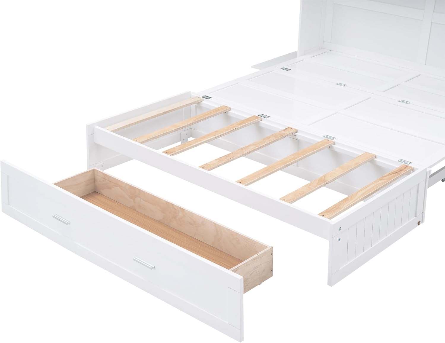 Queen Size Murphy Bed with Bookcase, Bedside Shelves and A Big Drawer, Murphy Platform Bed, for Guest Room Home Office