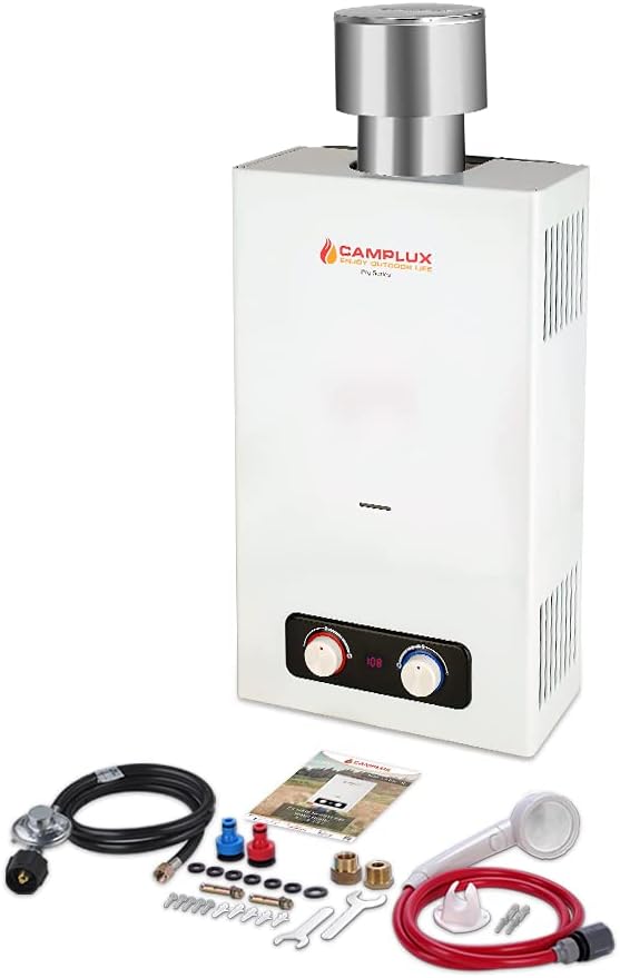 Portable Tankless Water Heater, Camplux 1.58 GPM Outdoor Propane Hot Water Heater with S/S Rain Cap