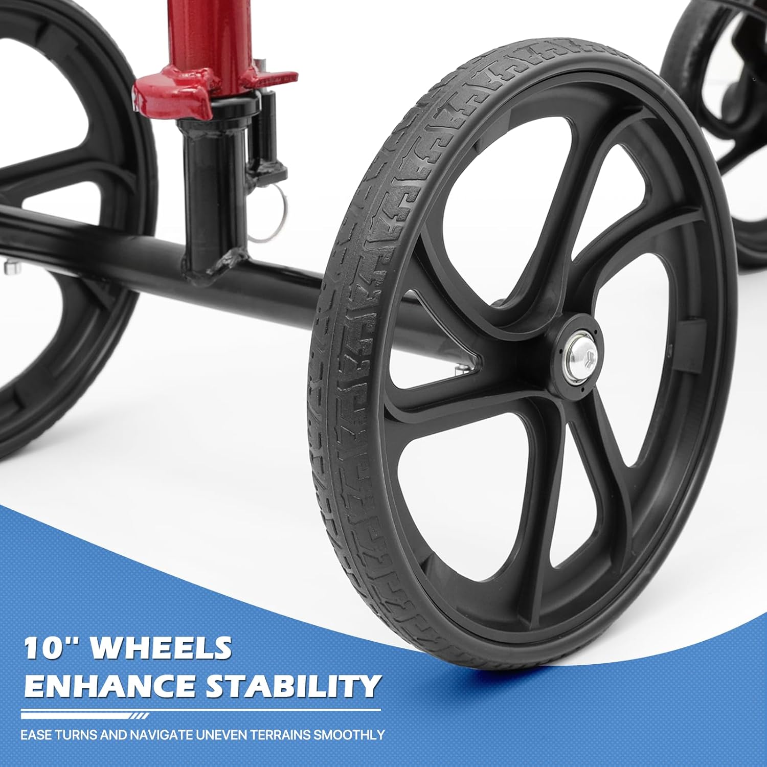 Knee Walker Compact All Terrain 10'' Front Wheels Adjustable Height Knee Scooter with Dual Braking System and Removable Storage for Ankle and Foot Injured, 350lbs Load Capacity, Red
