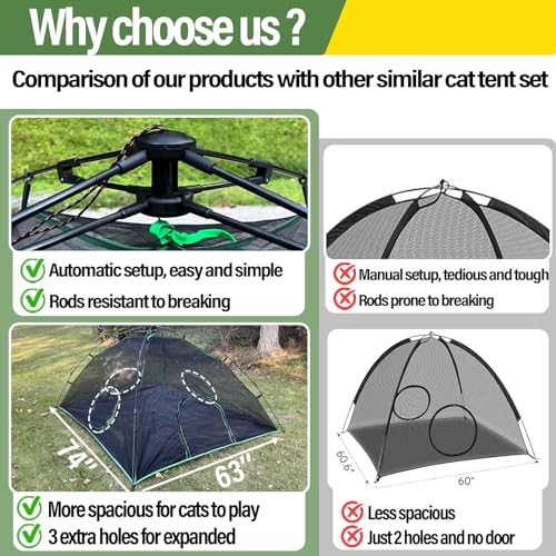 6-in-1 Outdoor Cat Play Tents and Tunnels - Portable Cat Enclosures and Playpen With 3 Tents and 3 Tunnels