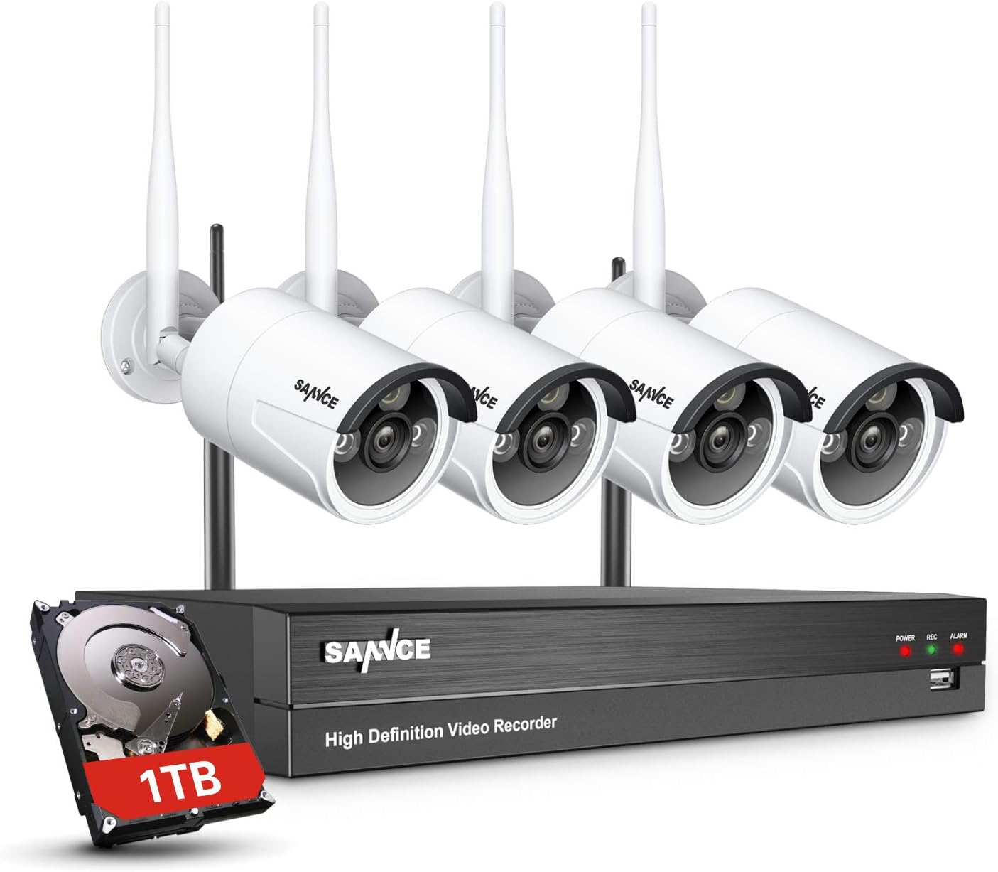 Wireless Security Camera System SANNCE 1080p 8 Channel WiFi IP NVR with 4 Pcs Outdoor Wireless CCTV Surveillance Cameras for Remote Access, Home Business, AI Human Detection, No Hard Drive