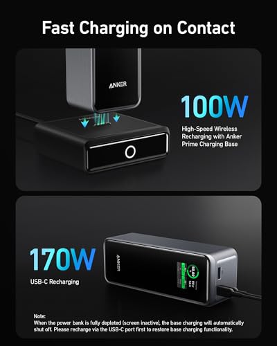 Anker Prime 27,650mAh Power Bank (250W) with 100W Charging Base, 3-Port Portable Charger, Smart App, Compatible with iPhone 15/15 Plus/15 Pro/15 Pro Max/14 Series, MacBook, Samsung, Dell, AirPods